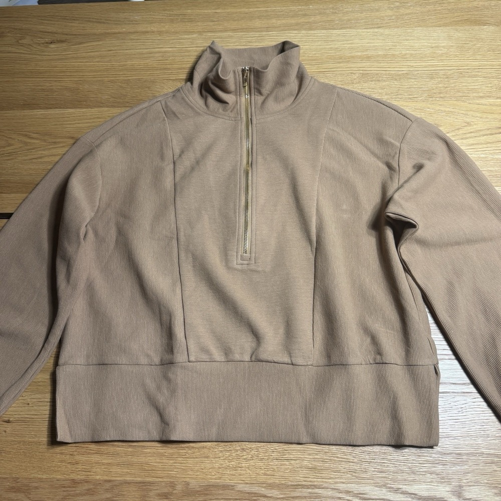 NEW Women's Tan Quarter Zip Sweatshirt - Size Large